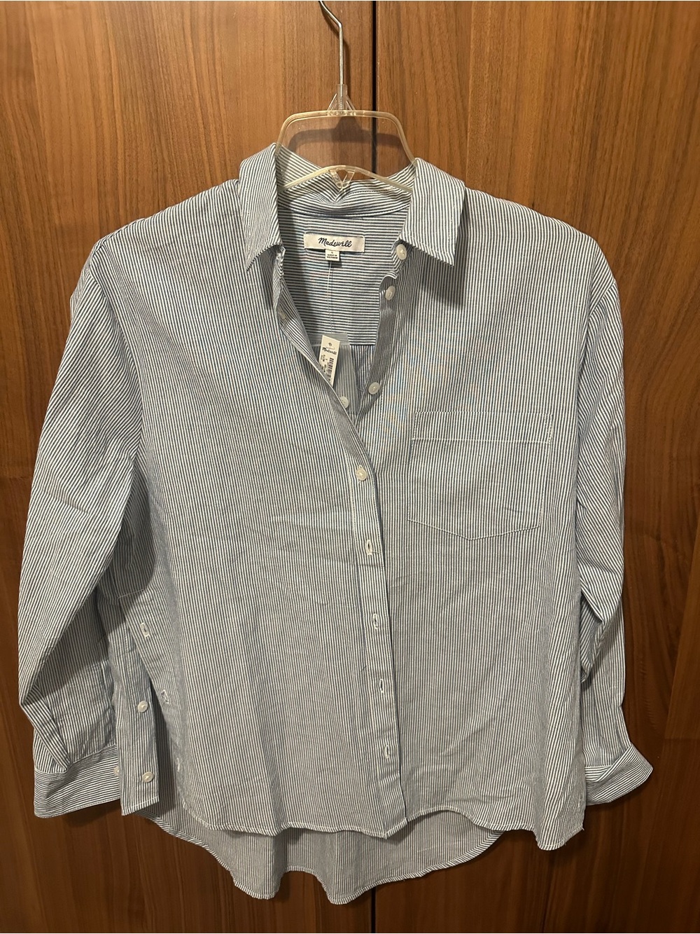 Madewell MC779 Side-Button Oversized Ex-Boyfriend Shirt Pinstripe Blue